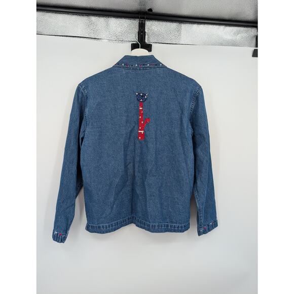 Vintage Life Style Cat Chambray Button Down USA Embroidered Women's PP - Picture 4 of 8